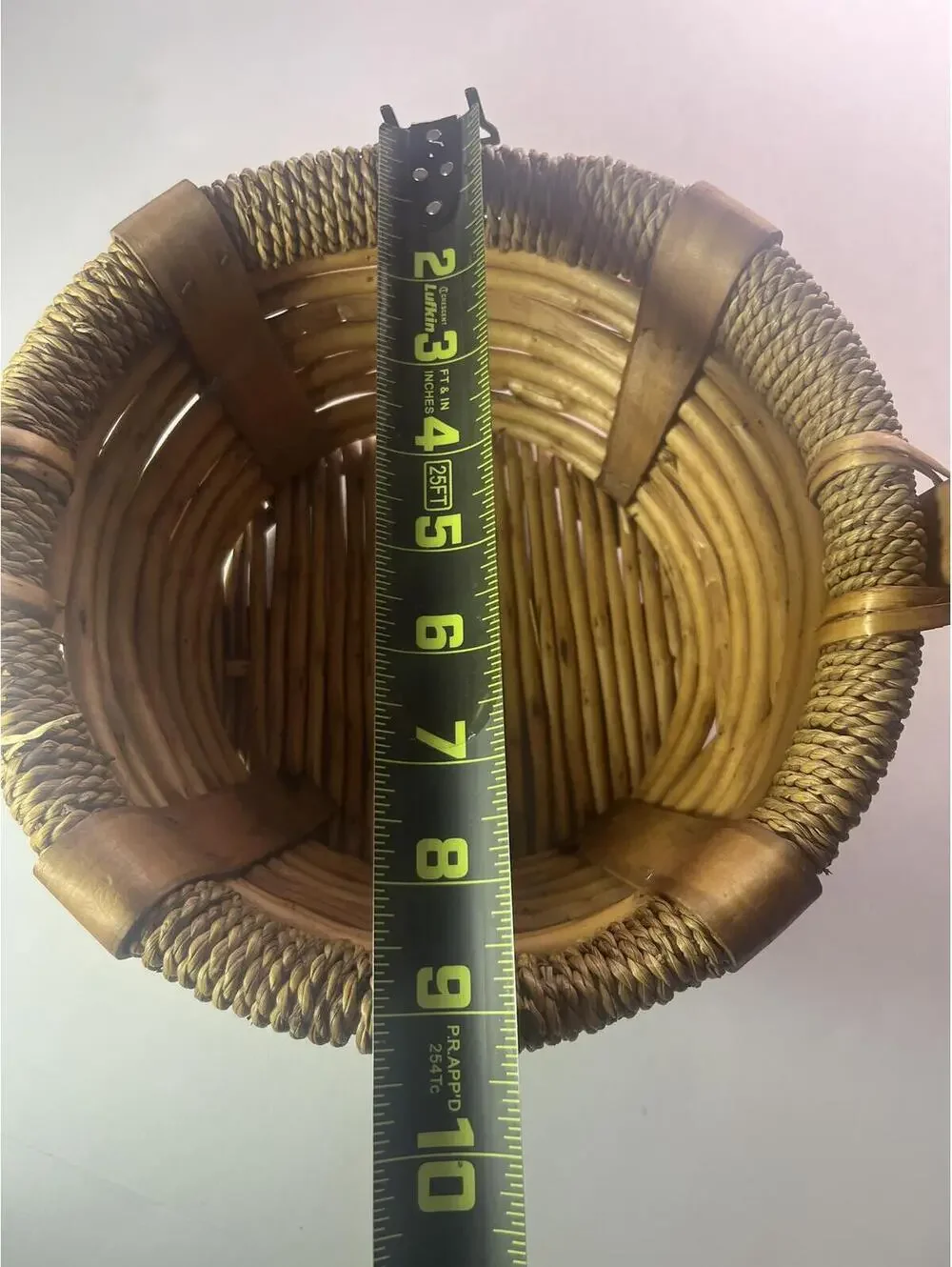 Vintage Wooden Woven Rattan Basket with Arc Handle